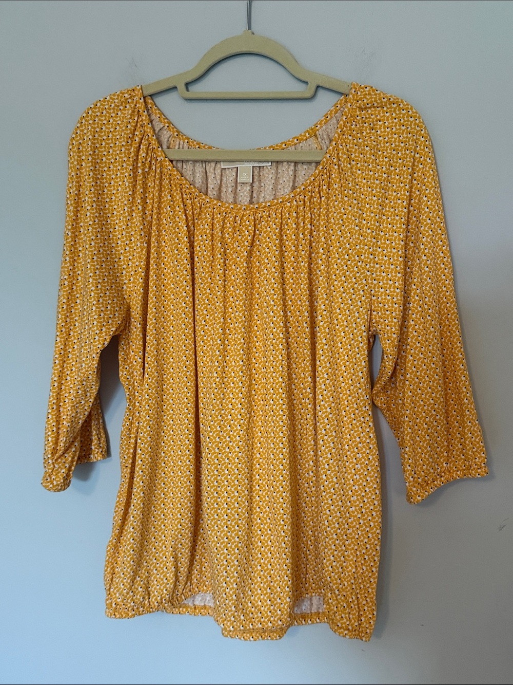 Michael Kors Womens Peasant Blouse Plus Size 1X Mustard Yellow Floral Cotton